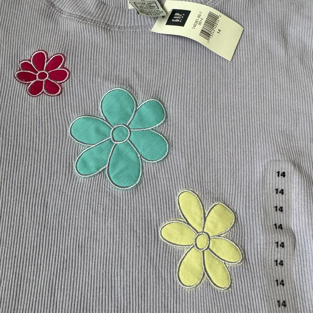 NWT Y2K‎ Gap 2001 Embroidered Flowers Long Sleeve Shirt Size 14 Youth Girls